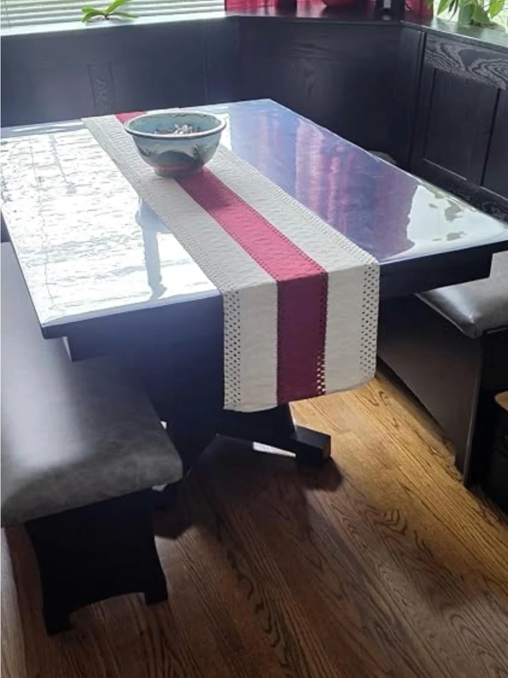 Farmhouse Table Runner 12x72 Burgundy Cream Cotton Blend